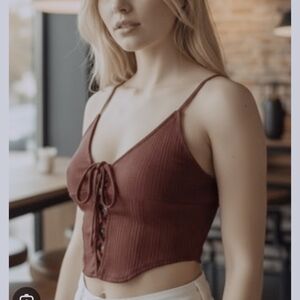 Urban Outfitters Plunge Lace Up Bralette Top Brown Size Medium